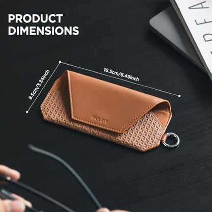 VULKIT Portable Leather Eye Glasses Case for Women & Men, Slim Sunglass Case, Unisex Eyeglass Case - color: Brown