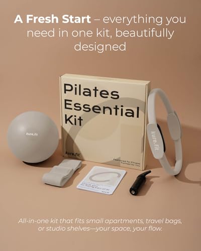 Pilates Kit for Women – Home Pilates Equipment Set with Ring, Ball & Resistance Bands | Pilates Starter Kit with Accessories in Gift Box - color: Beige, style: Essential Kit - 3PC