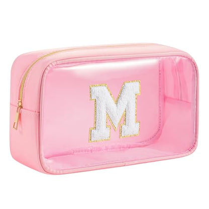 Personalized Initial Clear Makeup Bag Cosmetic Bags Travel Toiletry Bag Essentials Emergency Pouch Gifts for Girls Girlfriend Kids Birthday Graduation Teacher (Pink M) - style: M