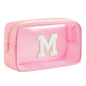 Personalized Initial Clear Makeup Bag Cosmetic Bags Travel Toiletry Bag Essentials Emergency Pouch Gifts for Girls Girlfriend Kids Birthday Graduation Teacher (Pink M) - style: M