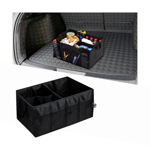 Car Trunk Organizer, Collapsible Waterproof Automotive Storage Cargo Organizer, Multi Compartment Portable Vehicle Container Box Accessories, Universal for Truck SUV Minivan (Black)