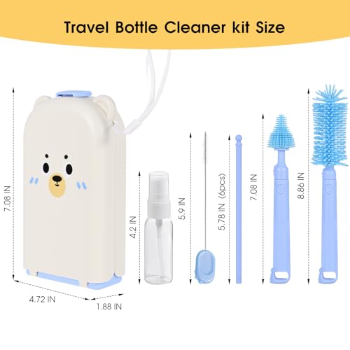 Travel Bottle Washing Kit with Storage Case, 7-in-1 Baby Travel Bottle Cleaner Kit for Travel and Home, All-in-One Baby Bottle Brush Set with Drying Rack for Bottles and Breast Pump Parts (Blue) - color: Blue