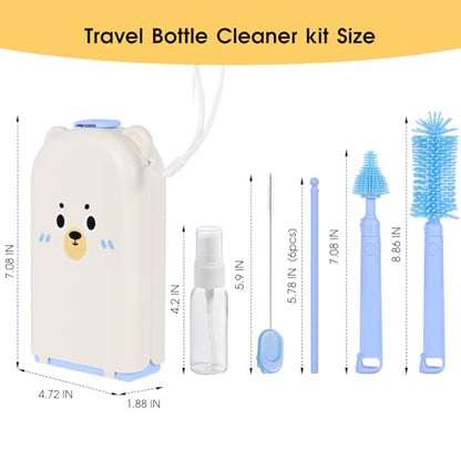 Travel Bottle Washing Kit with Storage Case, 7-in-1 Baby Travel Bottle Cleaner Kit for Travel and Home, All-in-One Baby Bottle Brush Set with Drying Rack for Bottles and Breast Pump Parts (Blue) - color: Blue