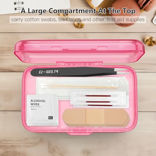 FYY Weekly Pill Organizer with Labels,8 Compartments Travel Daily Pill Case Airtight Moistureproof Large Pill Box to Hold Vitamins, Fish Oil, Supplements,Cotton Swab and Bandages-Hot Pink - color: Hot Pink