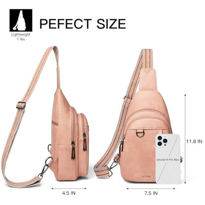 LATMAP 7L Sling Bag for Women Men Leather Small Sling Backpack Daypack Anti Theft Fanny Pack Crossbody Purse Travel - color: Regular Size-pink