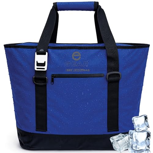 Soft Sided Cooler Tote Bag – Waterproof Leakproof Insulated Dry Bag Cooler with Zipper Top, Collapsible Beach, Pool, Boat, Grocery Cooler (20 or 36 Cans) - color: Dark Blue