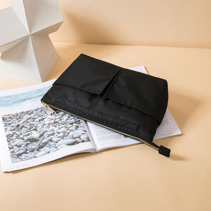 Cosmetic Bag Storage Organizer Insert Lightweight Waterproof Nylon Fabric with Zipper Closure Ideal for Travel Tote Bags（nylon-black） - color: Nylon-black