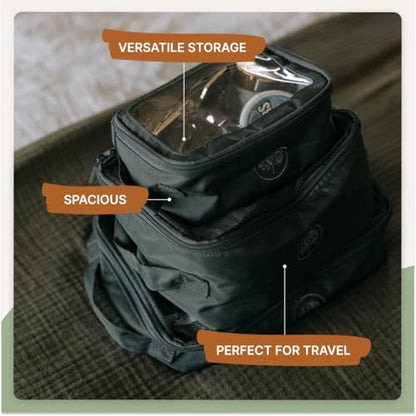 Parker Baby Co. Lightweight Packing Cube Set 3-Pack | Collapsible, Durable, Mesh & Clear Top | Travel Organizer for Diaper Bags, Luggage - Black/Mocha Checker - color: Black/Mocha Checker