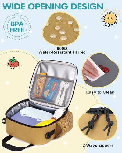 Tactical-style Lunch Bag 5L Kids Lunch Bag with Adjustable Shoulder Strap Easy to Clean Leakproof Wipeable liner Toddler Lunch Box Bag for Boys Girls School and Daycare - color: Brown