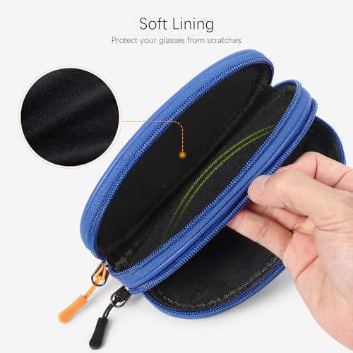 Double Eyeglasses Case Soft Portable Zipper Sunglasses Pouch with Keychain Clip for Men Women - color: Blue Pu