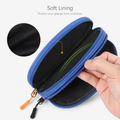 Double Eyeglasses Case Soft Portable Zipper Sunglasses Pouch with Keychain Clip for Men Women - color: Blue Pu