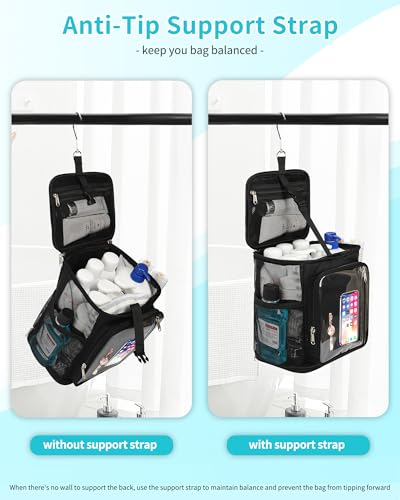 CUBETASTIC Hanging Shower Caddy Portable Bag - Quick Dry Shower Tote for Dorm College Essentials, Water-Resistant Travel Toiletry Bag with Separate Compartment & Multiple Pockets (Black, M)