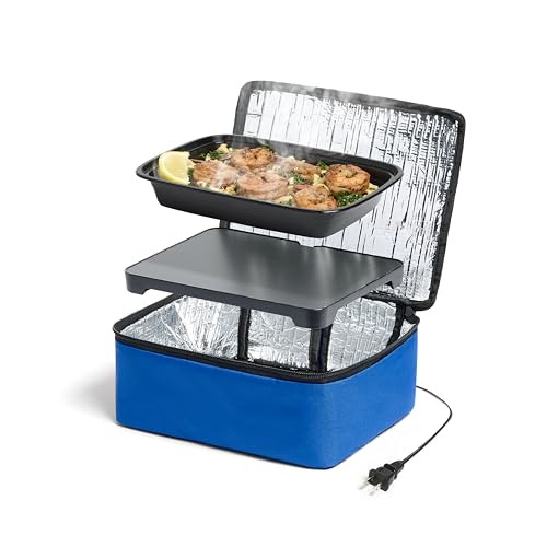 HOTLOGIC Mini Heated Lunch Box - Portable Electric Food Warmer for Men and Women - Great for Work, Office, and Construction - Cook, Reheat, and Eat on the Go - 120V - Blue - color: Blue, size: 120V