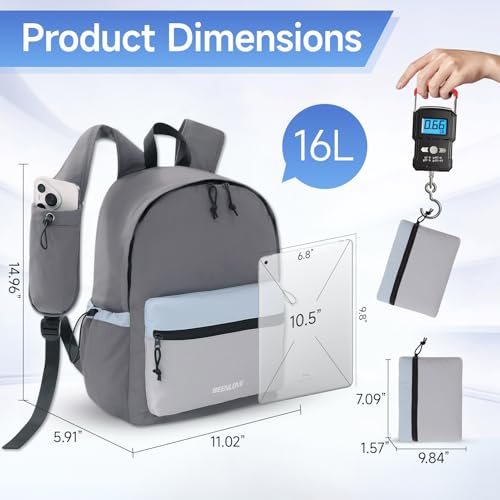 Lightweight Hiking Bag 16L Waterproof,Foldable Backpack for Hiking Essentials,Packable Back pack for Cycling Gym,Grey - color: Grey