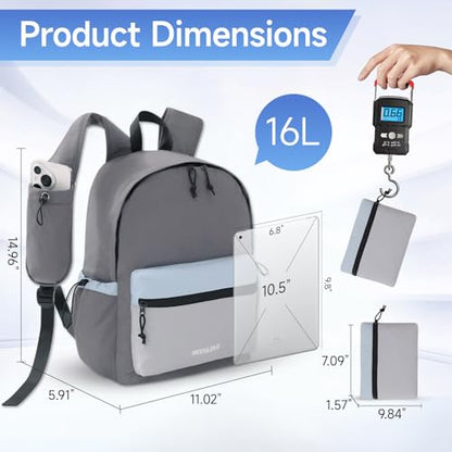 Lightweight Hiking Bag 16L Waterproof,Foldable Backpack for Hiking Essentials,Packable Back pack for Cycling Gym,Grey - color: Grey