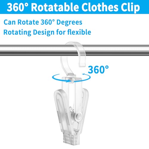 VinBee 20 PCS Laundry Hooks with Clips Super Strong Plastic Home Travel Swivel Hanging Hanger Closet Organizer Clamps Socks Boot Bras Towels for Bathroom Wardrobe Kitchen Office - 4.3 Inches (Clear) - color: Clear