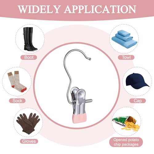 50PCS Space-Saving Clothespin, Portable 360° Rotating Stainless Steel Hanging Hook Clips Towel Clips,Laundry Hooks Hanging Clips with Clips for Home and Travel, Pink - color: Pink