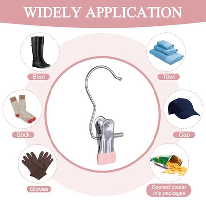 50PCS Space-Saving Clothespin, Portable 360° Rotating Stainless Steel Hanging Hook Clips Towel Clips,Laundry Hooks Hanging Clips with Clips for Home and Travel, Pink - color: Pink