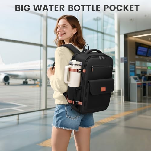 MATEIN Personal Item Backpack 18x14x8 for Frontier, Underseat Travel Backpack with Water Bottle Holder Fit 15.6" Laptops, TSA Approved Luggage Bag with Shoe Compartment for Airlines, 2 Pcs Set - color: Black