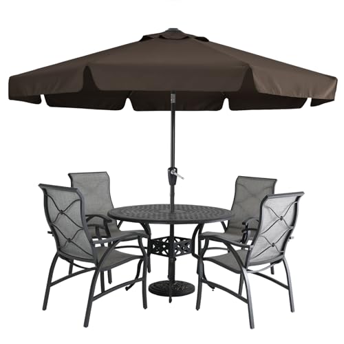 MASTERCANOPY 9ft Patio Umbrella with Valance, Crank and Tilt – 8 Ribs Outdoor Market Umbrella, UV/Fade Resistant, Waterproof Canopy with Wind Vent for Garden, Deck, Backyard, Pool (Brown) - color: Brown, size: 9FT