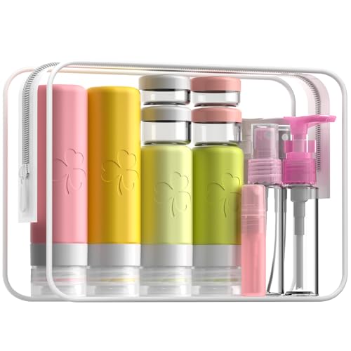 INSFIT 23 Pack Travel Bottles for Toiletries, TSA Approved Silicone Travel Size Toiletries with Toiletry Bag, BPA Free Leak Proof Refillable Travel Essentials for Liquids Shampoo Conditioner Lotion - color: Pink
