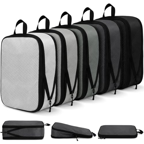 5 Pack Compression Packing Cubes for Travel Space Saving Cubes Luggage Organizer for Suitcase(Mixed Gray,M) - color: Mixed Gray, size: Medium