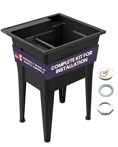 24” Utility Sinks for Laundry Room, Garage, Garden, Basement – Noah William Home Indoor and Outdoor Polypropylene Basement Wash Tub - No Faucet Included (Black) - color: Black, size: 24" - 19.5 gal