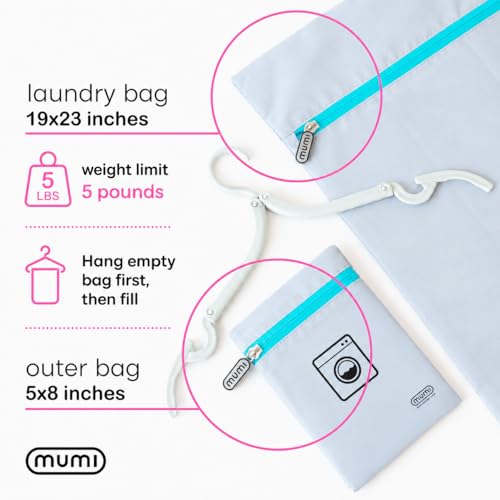 MUMI Travel Laundry Bag – Moisture & Smell-Proof Clothes Bag with Folding Hanger & Outer Pouch | Large Laundry Storage Bag for Suitcase, Gym & Packing | Dirty Clothes Organizer (Aqua) - color: Aqua