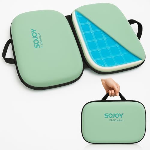Sojoy 3-in-1 Foldable Gel Seat Cushion with Memory Foam Ergonomic Portable Cushion for Back Pain & Tailbone Relief - Perfect for Office Chair, Airplane Travel & Stadium Seats (18.5" x 15" x 2" Green) - color: Green