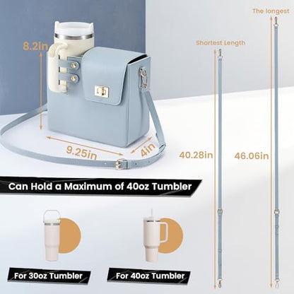 Outdoor Portable Crossbody Water Cup Purse Bag Water Bottle Carrier Bag with Phone Pocket Tumbler Carrier with Strap - color: Baby Blue