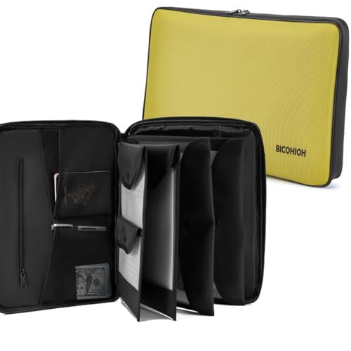 Portable Document Bag, Important Document Organizer, Storage Pouch File Folder for Important Papers, Emergency Binder, Birth Certificates, Social Security Cards, Passports, Photos (Yellow) - color: Yellow