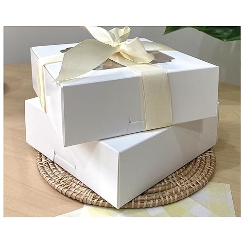 20 Pack Bakery Boxes with Window Small 6x6x2 inch for Cookie, Candy, Pastry, Brownie, Chiffon Cake, Tart, Pie, Waffle (White) - color: White