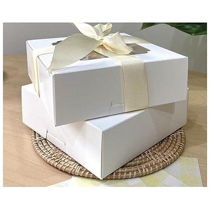 20 Pack Bakery Boxes with Window Small 6x6x2 inch for Cookie, Candy, Pastry, Brownie, Chiffon Cake, Tart, Pie, Waffle (White) - color: White