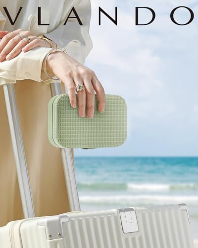 VLANDO Travel Jewelry Case, PU Leather Travel Jewelry Box with Earring Holder, Portable Display Small Jewelry Box for Mothers Day Women Girls Gift - Green - color: C.Green
