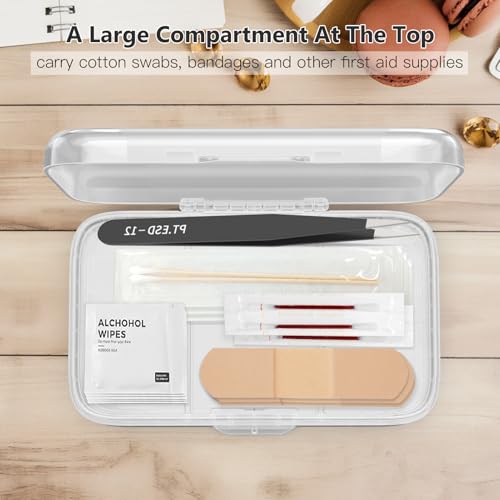 FYY Weekly Pill Organizer with Labels,8 Compartments Travel Daily Pill Case Airtight Moistureproof Large Pill Box to Hold Vitamins, Fish Oil, Supplements,Cotton Swab and Bandages-Clear - color: Clear