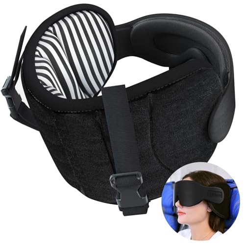 SARISUN Travel Pillows for Airplanes, Airplane Pillow for Long Flight Car Road Trip, Airplane Head Strap with Sleep Eye Mask, 360° Support Headrest, Stop Bobblehead Travel Neck Pillow, Stripe Black - color: Stripe Black
