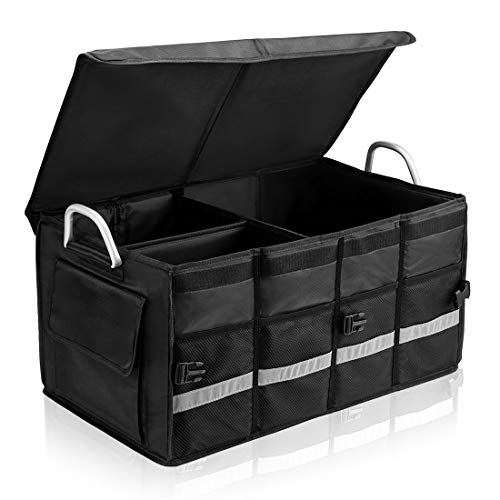 Car Trunk Organizer with Lid,Collapsible Car Trunk Storage Organizer,Multi-Compartment Car Organizer for auto, SUV, Truck, Minivan Black, X-Large