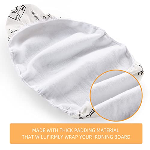 Seiritex Over the Door Ironing Board Cover 13 x 37 inch, Small Iron Board Cover w Heat Reflective 3 Layers Thick Padding with Hook and Loop Fasteners (White) - color: White, size: 13x37