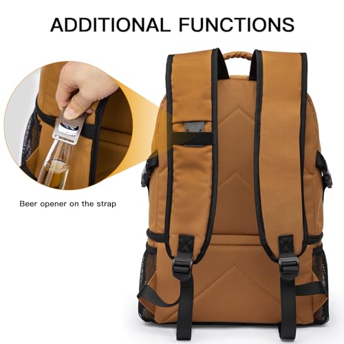 TUGUAN Insulated Cooler Backpack 38 Cans Double Deck Leakproof Lightweight Soft Lunch Backpack Small Cooler Bag Beach Picnic - color: 8901-brown