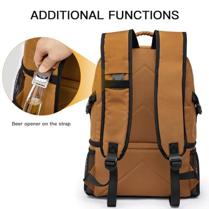 TUGUAN Insulated Cooler Backpack 38 Cans Double Deck Leakproof Lightweight Soft Lunch Backpack Small Cooler Bag Beach Picnic - color: 8901-brown