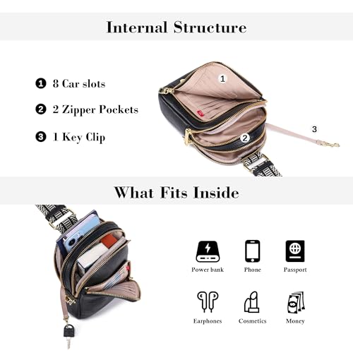 INICAT RFID Blocking Sling Bag, Anti Theft Crossbody Bag for Women Compact Travel Purses Leather - color: Black Antitheft
