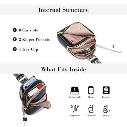 INICAT RFID Blocking Sling Bag, Anti Theft Crossbody Bag for Women Compact Travel Purses Leather - color: Black Antitheft