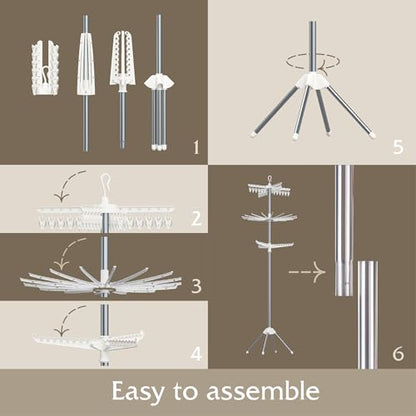 Beaudaily Clothes Drying Rack, Foldable 79.5-Inch Laundry Drying Rack,3 Tie, with Rotatable Arms, Stainless Steel, Holds 27 Clothes,8 Towels and 24 Clips for Hanging Socks, White and Silver - color: White + Silver, size: 3-Tier