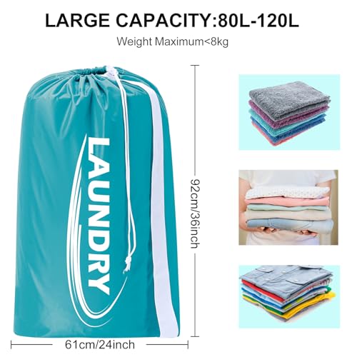 Sylfairy 2 Pack XL Laundry Bag with Strap,Heavy Duty Travel Laundry Bag,Rip-Stop Dirty Clothes Shoulder Bag with Drawstring,Easy Fit a Laundry Hamper or Basket Travel Essentials - color: Black+Blue