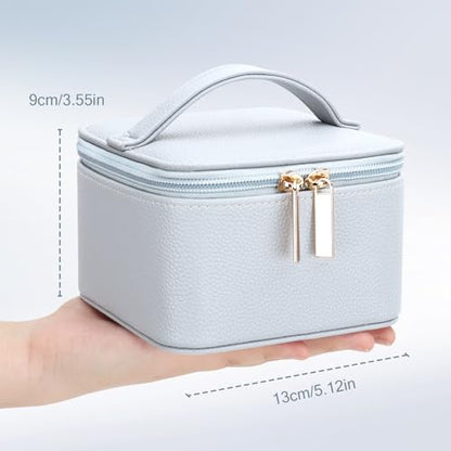 DesignSter Small Jewelry Box, Travel Small Jewelry Organizer with Earring Tray and Ring Holder, Square Travel Jewelry Storage Case with 6 Velvet Jewelry Pouches, Blue Gray - color: Blue Gray