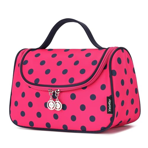 Yeiotsy Travel Cosmetic Bag for Women – Polka Dot Makeup Bag Organizer & Hanging Toiletry Bag - color: Rose Red