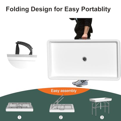 4 Foot Ice Cooler Table, Outdoor Cooler Table with Removable Matching Skirt and Shelf, Folding Ice Tables for Party, BBQ, Camping, Picnic, Fishing Cleaning Tables - style: Fish cleaning ice table