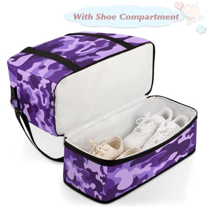 Travel Duffle Bags With Shoes Compartment for Women Men Purple Camouflage Camo Lightweigh Sports Tote Gym Bag Foldable Canvas Weekender Overnight Carry On Luggage Handle Bag - color: A05: Purple Camouflage Camo