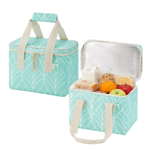 VENO 2 Pack Insulated Lunch Bag Cooler Lunch Box Reusable Grocery Shopping Tote Bag, Durable Handles, Double Zippers, Lid, Collapsible (Evergreen, 2 Pack) - color: Evergreen, size: Lunch Bag - 2 Pack