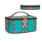 Montana West X Wrangler Travel Makeup Bag 2pcs Set Large Cosmetic Bag with Makeup Brush Holder Portable Make Up Organizer Cute Toiletry Bag with Divider and Handle for Women Aztec - color: Turquoise